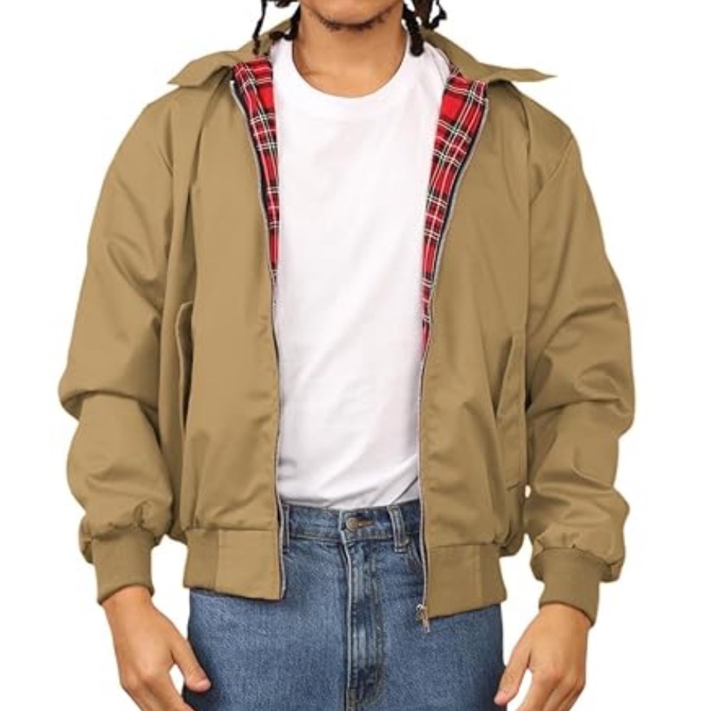 Men's Tan Jacket with Red Plaid Lining